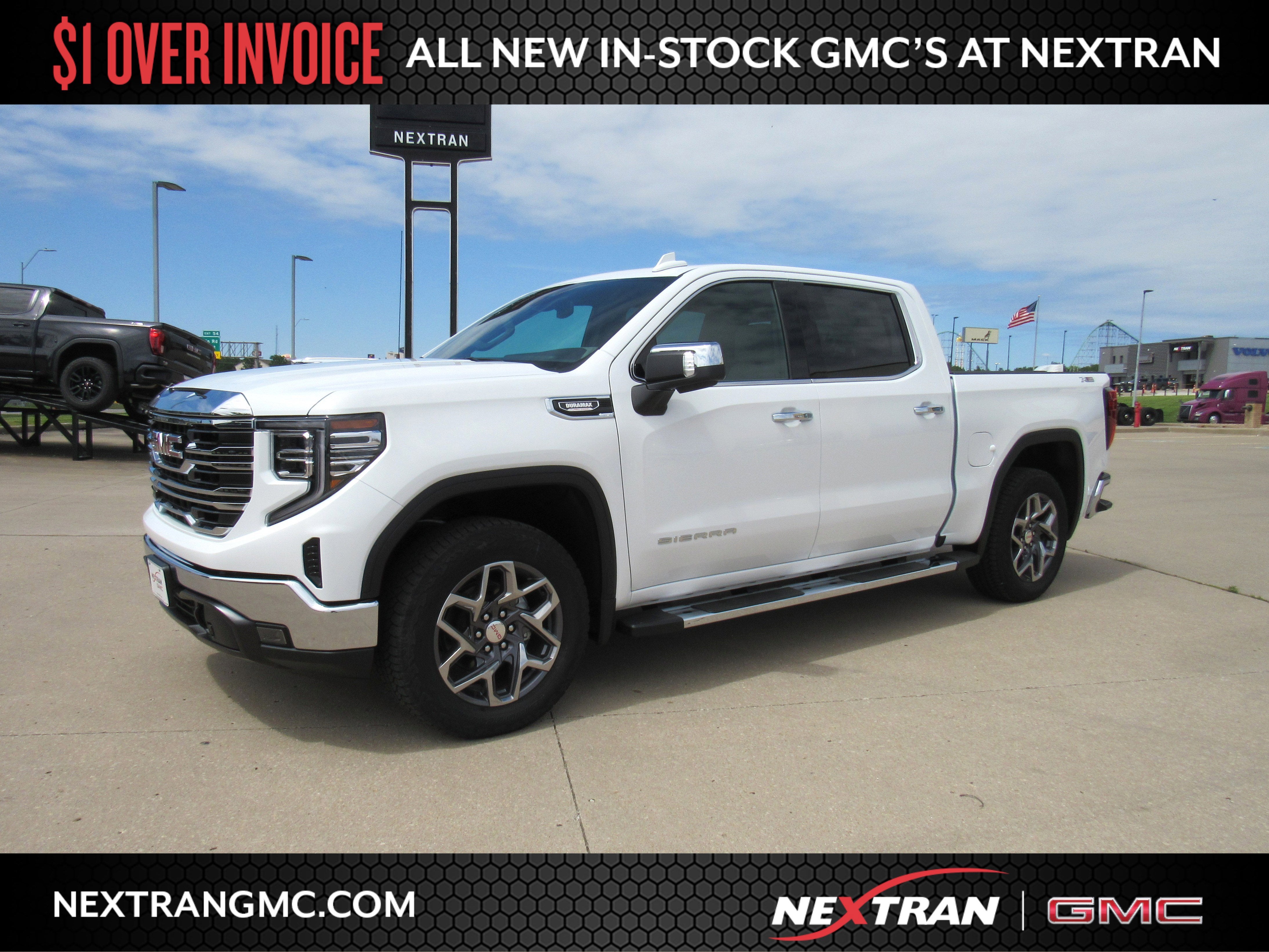 2026 GMC Sierra 1500 SLT in Summit White — front three-quarter view