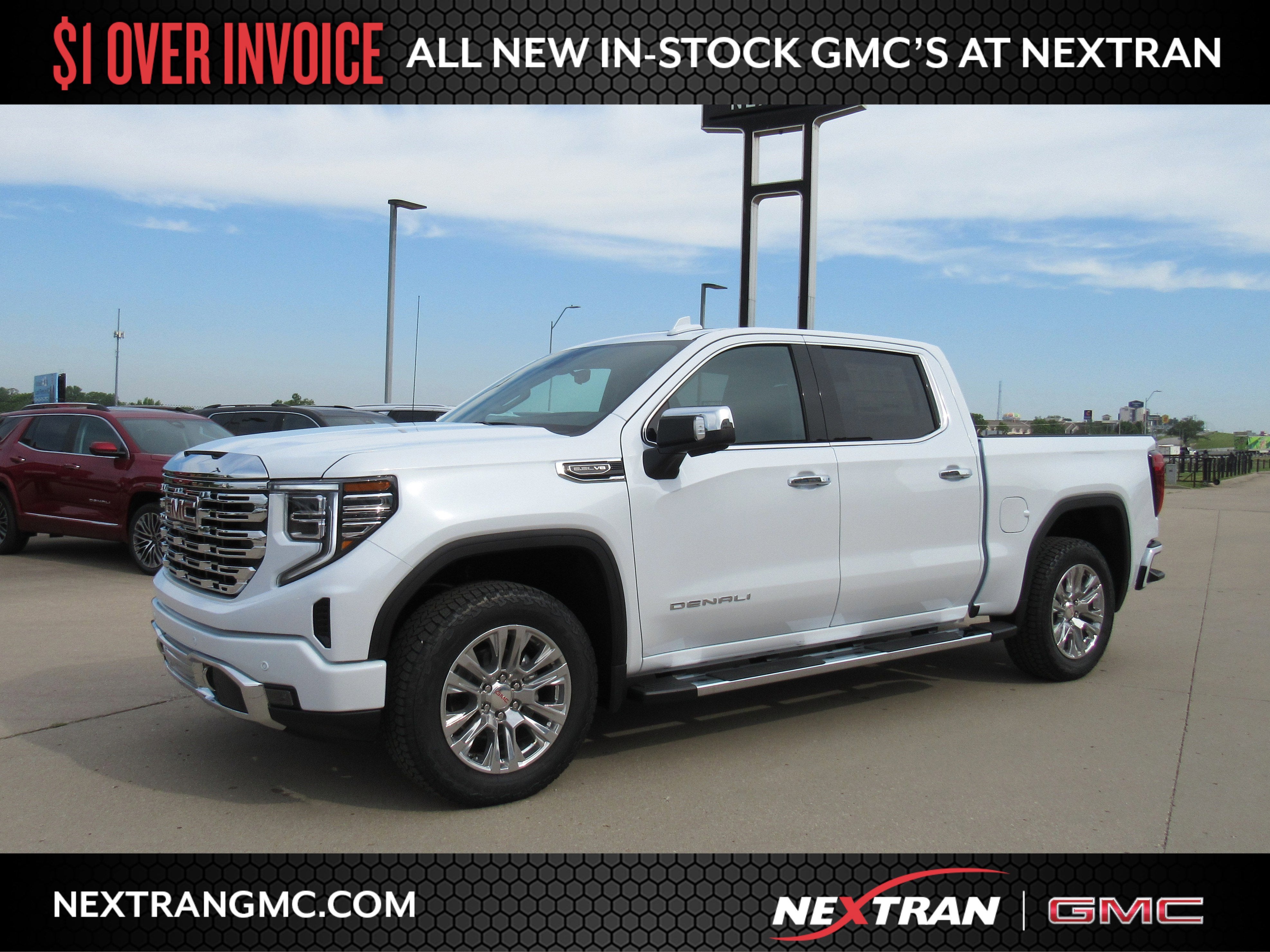 2026 GMC Sierra 1500 Denali in Glacier White Tricoat — front three-quarter view
